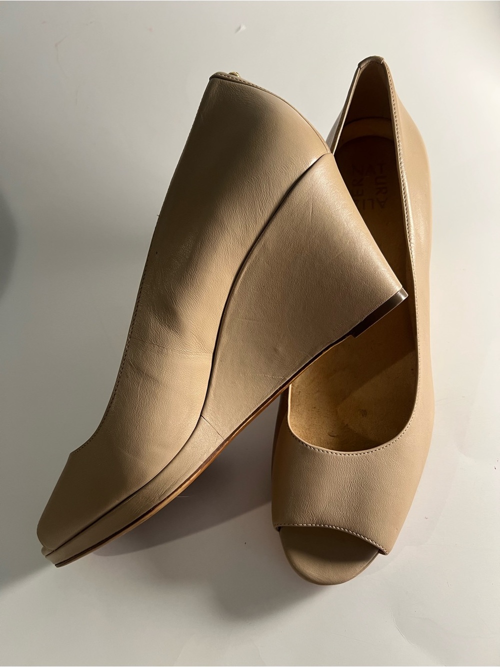 Naturalizer Beige Peep-Toe Wedge Pumps - Neutral Everyday Comfort Size 12